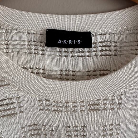 AKRIS Cream Silk Open Knit Perforated Textured Crewneck Sweater Size 12 - Picture 2 of 7
